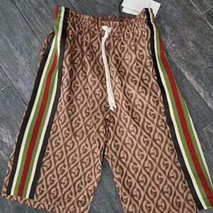 Gucci Brown Monogram Shorts with Green and Red Stripes